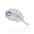 wholesale S925 silver designer natural amethyst feather brooch for elegant evening gown pairing with high-end aesthetic design-0-4