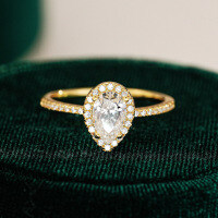 18K Gold Plated 925 Silver 1-Carat Moissanite Pear-Shaped Ring for Women-Set with 1CT moissanite  US No. 7