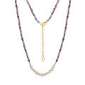 wholesale S925 Sterling Silver New Arrival Natural Purple Mica Freshwater Pearl Beaded Collarbone Chain-0-4