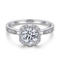 wholesale S925 Sterling Silver Zircon Drilled Ring Four-Leaf Clover Necklace Earrings Set Floral Earrings Advanced Minimalist Niche-Ring TL-475 US size 8#