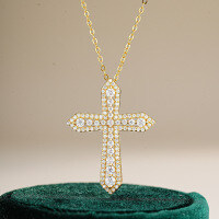S925 Silver Full-Zirconia Cross Pendant Necklace, Women's Fashion-Inlaid with moissanite  925 silver