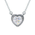 wholesale S925 Sterling Silver Moissanite Diamond Heart Necklace for Women, Light Luxury Hollow Heart Pendant with Micro-Pave Setting, Small Design Collarbone Chain-0-4