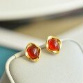 wholesale 925 silver gold-plated certificate new Chinese-style red agate chalcedony earrings with ingot metaphysical wealth-attracting earrings gift-0-6