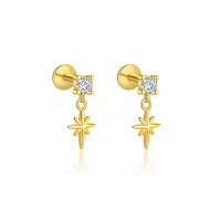 wholesale S925 Sterling Silver Irregular Zircon Star Earrings, Round Small Niche Design。-E4649-Gold/Pair 925 Silver