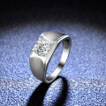 Platinum-Plated 925 Sterling Silver Moissanite Men's Wedding Ring, Simple and Dignified, for E-commerce and Live Streaming-0-2