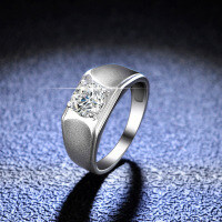 Platinum-Plated 925 Sterling Silver Moissanite Men's Wedding Ring, Simple and Dignified, for E-commerce and Live Streaming-1 carat (empty setting)  16 yards