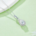 wholesale S925 Sterling Silver Classic Halo Teardrop Pear Shape Stud Earrings and Necklace Set with Certificate, 1 Carat Moissanite Jewelry-0-1