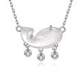 wholesale S925 Sterling Silver Chalcedony Koi Necklace for Women, New Chinese Style, Artistic, Vintage, Elegant Collarbone Chain-0-4