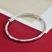 wholesale 9999 Silver Solid Plum Blossom Minimalist Bangle, Pure Silver Antique-style Handcrafted Student Thin Bracelet Girlfriend Gift-Bracelet (1000168) 999.9 pure silver