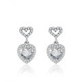 Metal Alloy Heart Four-Prong Stud Earrings with Moissanite and Tassels-0-4