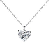 wholesale S925 Sterling Silver Cross-Border New Valentine's Day Women's Necklace with Zirconia-Embedded Heart Design Wholesale-White gold and white diamonds DY190684-SW-WH>925 silver