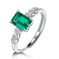 wholesale S925 sterling silver plated with 18K gold 1-carat emerald ring, open adjustable ring for women, lab-grown green gemstone jewelry-0-4