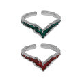wholesale S925 Sterling Silver Red and Green Irregular V-Shaped Drip Resin Statement Open Ring, Korean Version, Ins Style, Niche Design-0-4