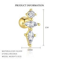 wholesale S925 Sterling Silver French-style Zircon Geometric Round Stud Earrings For Women, Small Batch Luxury Cross-border Design-E4738-Gold/Single 925 Silver