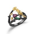 wholesale S925 silver Italian craft designer vintage-style ring with naturalistic bird design and natural rose garnet-0-4