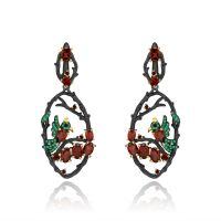 wholesale 925 Silver Secret Garden Designer Earrings, Flying Bird in the Bush Design Chinese Style Natural Gemstone Earrings-Natural garnet earrings