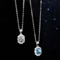 Sterling Silver Natural Blue Topaz Moissanite Necklace Pendant, 1ct, Emerald Cut-0-2