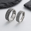 wholesale Metal S925 pure silver retro wide surface Sanskrit Heart Sutra six-word mantra ring, ethnic unisex finger ring-0-0