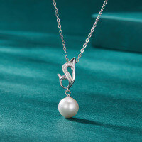 wholesale S925 Sterling Silver Korean Fashion Elegant Micro-Inlaid Zircon Collar Chain Necklace Accessory with Creative Shell Pearl Dolphin Pendant for Women-Single Pendant - Without Chain 925 Silver