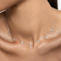 wholesale S925 Sterling Silver Necklace, Ins Style Light Luxury Advanced Sense Collarbone Chain for Women, Star and Moon with Diamond Inlay, Versatile Chain-Polished Star and Moon Necklace 925 Silver