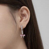 wholesale S925 Sterling Silver Korean and Japanese Light Luxury Earrings for Women, Tassel, Minimalist Chain, Bow Pendant, High-End Silver Earrings-Platinum DY110321-SW-WH>925 Silver