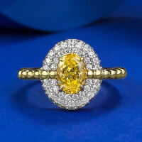 wholesale S925 Gold-Plated High-Carbon Diamond 5*7 Wealth Yellow Diamond Ice-Cut S925 Silver Ring-R1044 Yellow Diamond No. 6