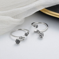 wholesale S925 Sterling Silver Retro Ethnic Lotus Pod Lotus Pendant Ring Oriental Pastoral Style Trendy Internet-Famous Ring-314FJ/B model: approximately 2.6g &gt; opening adjustable