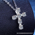 Wholesale S925 Sterling Silver Full Diamond Cross Necklace, Moissanite, Trendy Minimalist Unisex-0-0