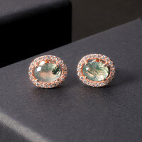 wholesale 925 Sterling Silver Small and Delicate Fresh and Versatile Earrings Non-Tarnish Jewelry Natural Moss Agate Stud Earrings-Natural water grass agate earrings