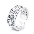 wholesale S925 Sterling Silver Creative Retro Ethnic Style Cable Knit Six-Character Mantra Heart Sutra Adjustable Ring for Men and Women-0-4