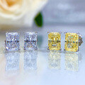 wholesale S925 silver new high-carbon simulated diamond yellow and white diamond 1-carat rectangular stud earrings for women-0-2
