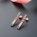 wholesale S925 Sterling Silver with Colorful Zircon Rose Gold Plated Single Row Stud Earrings for Women, Japanese and Korean Style Fashion Office Lady-0-1