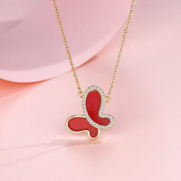 wholesale Metal material trendy butterfly micro-pave red necklace, luxury ferris wheel butterfly love resin stud earrings for women-xb1413-golden red