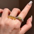 wholesale S925 Sterling Silver Lucky Bead Yellow Diamond Starry Sky Ring for Women, Ultra Fairy Galaxy Sparkle Adjustable Pull-Type Band-0-3