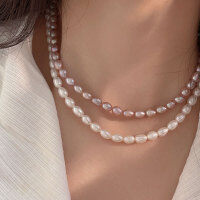 wholesale S925 Sterling Silver Natural Freshwater Pearl Necklace for Women, High Gloss and Luster, Spring and Summer Fashion Style, Mother's Pearl Chain-Natural Freshwater Pearl-Purple