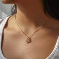 wholesale S925 Sterling Silver Red Elk All-Over Christmas Tree Pendant Necklace, Minimalist Women's Gift, Versatile and Light Luxury for Christmas-BX0459-Gold 925 Silver