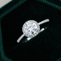 S925 Sterling Silver 1-Carat Luxury Round Halo Moissanite Ring, Factory Cross-Border Supply.-50 points (empty slot)  Hong Kong number (19)