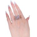 wholesale S925 Sterling Silver Luxury Pave-Set Vintage Pink Diamond Ring with New Bow-Shaped Simulated High-Carbon Diamonds-0-4