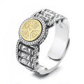 wholesale S925 Sterling Silver Ethnic Style "Wealth and Treasure" Turning Prayer Wheel and Smooth Path Ring, Bold Ethnic Statement Index Finger Ring-0-5