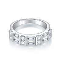 wholesale 18k Gold Plated 925 Silver Full Moissanite 2*4mm Rectangular Stacking Ring-Full moissanite white gold US size 8.5