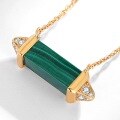 wholesale S925 sterling silver gold-plated minimalist geometric malachite and diamond-embedded necklace, fashionable and unique, available for dropshipping-0-2
