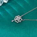 S925 Sterling Silver Moissanite Lucky Four-Leaf Clover Necklace Pendant-0-1