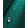 wholesale 925 Sterling Silver Freshwater Pearl Double Layer Snake Chain Necklace Women's Fashion Minimalist Niche High-End Versatile Choker-0-3