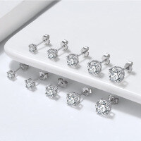 wholesale S925 Sterling Silver Four-Prong Moissanite Stud Earrings 3A Zirconia Earrings Colored Diamond Small Batch Earrings Factory Direct-925 sterling silver + 4mm zircon
