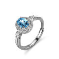 Sterling Silver Natural Blue Topaz Moissanite Ring One Carat Oval Twist Setting-0-3