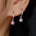 wholesale S925 Sterling Silver Floral Pendant Hoop Earrings with Sweet and Delicate Petal Diamond Accents in Ins Style-0-2