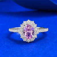 wholesale S925 silver jewelry pink lover 5*7mm oval egg-shaped padparadscha-colored pigeon egg ring-R1253 Padparadscha Pink Ring  Size 5