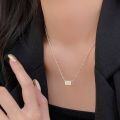 wholesale S925 Sterling Silver Brushed Square Pendant Necklace for Women, New Arrival High-End Versatile Choker-0-4
