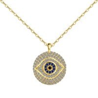 wholesale S925 Sterling Silver Cross-Border Light Luxury Women's Necklace, Fashionable and Elegant Blue Eye Design Round Pendant Collarbone Chain-Gold DY190723-SG-BA 925 silver