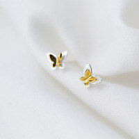wholesale S925 Sterling Silver Earrings for Women, Korean Style Fashion Sweet Gold Butterfly Earrings, Elegant Ear Studs Jewelry E8887-S925 silver pair 925 silver